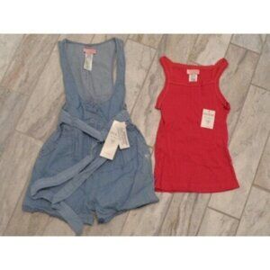 NEW "GUESS" girl's size 6X 2pc denim romper & tank set MSRP $46.50